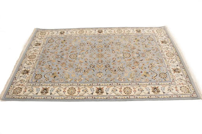 Oriental rug carpet floral blue light handmade entryway foyer 4x6 ft