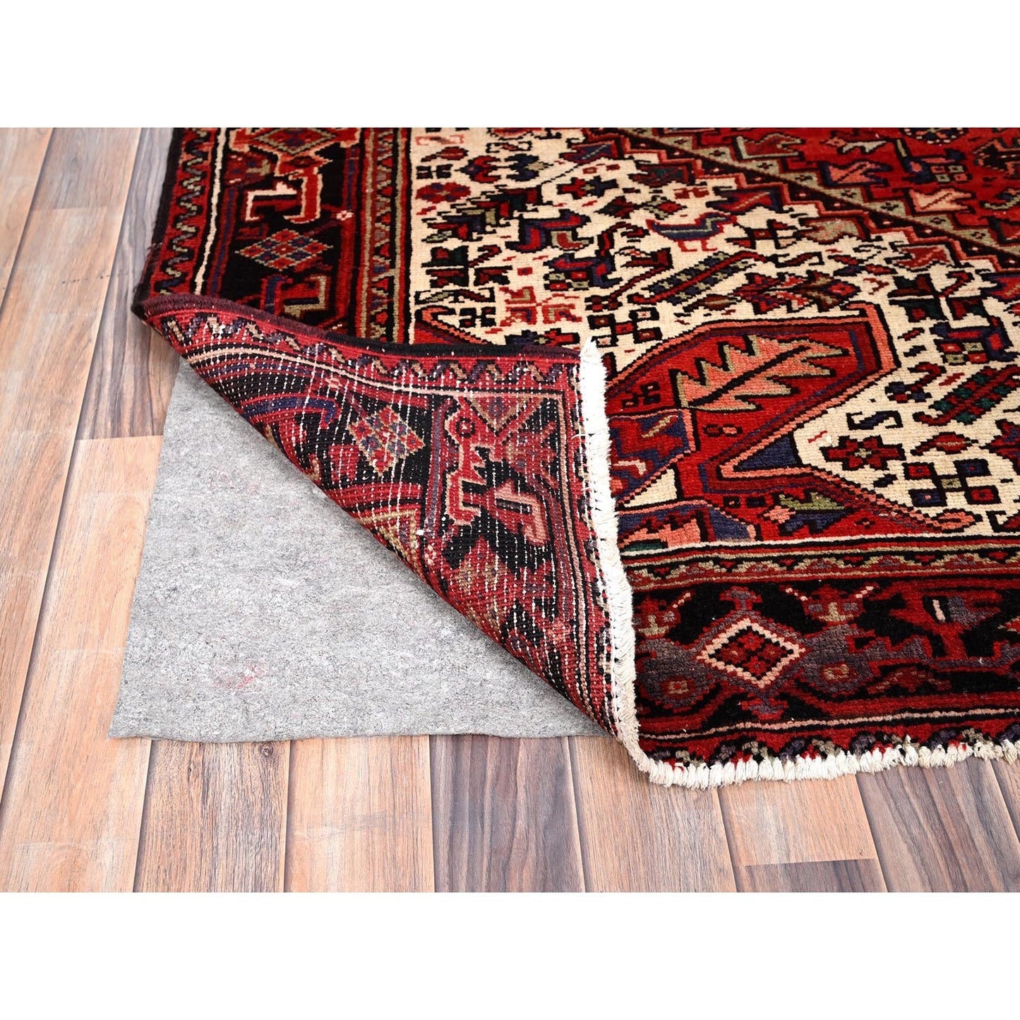 6'7"X9'3" Vivid Auburn Red Hand Knotted Vintage Wool Heris Oriental Rug