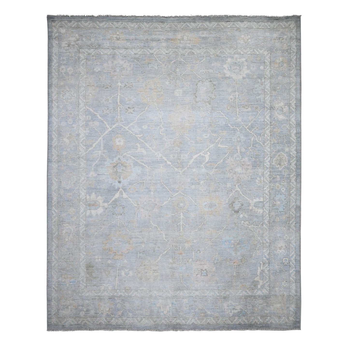 8'1"X10' Blue Gray Wool Weft Afghan Angora Oushak Oriental Rug