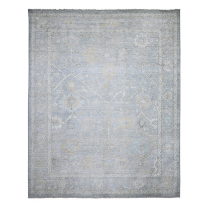 8'1"X10' Blue Gray Wool Weft Afghan Angora Oushak Oriental Rug