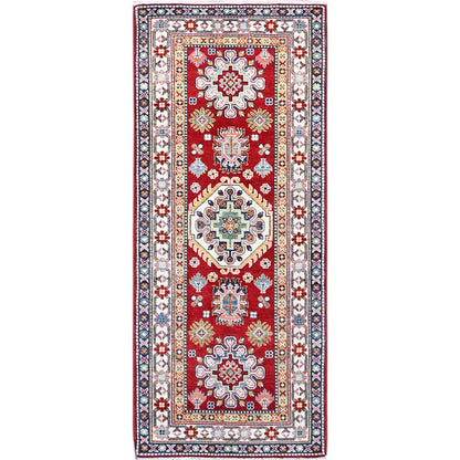 2'9"X6'6" Red Denser Weave Oriental Wool Hand Knotted Kazak Runner Rug
