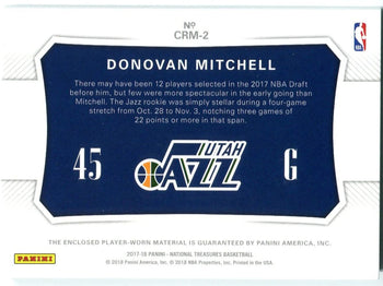 Donovan Mitchell 2017-18 Panini National Treasures Materials #Crm2 87/99 Card
