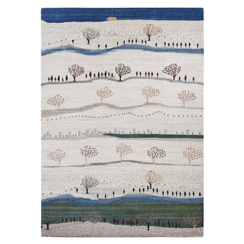 10'X14' Ivory Hand Knotted Zoroastrian Folk Art Gabbeh Pure Wool Rug