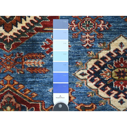 6'X6' Blue Hand Knotted Super Kazak Tribal Elements Square Oriental Rug