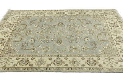Handmade Oushak Chobi Wool Rug Light Gray Floral