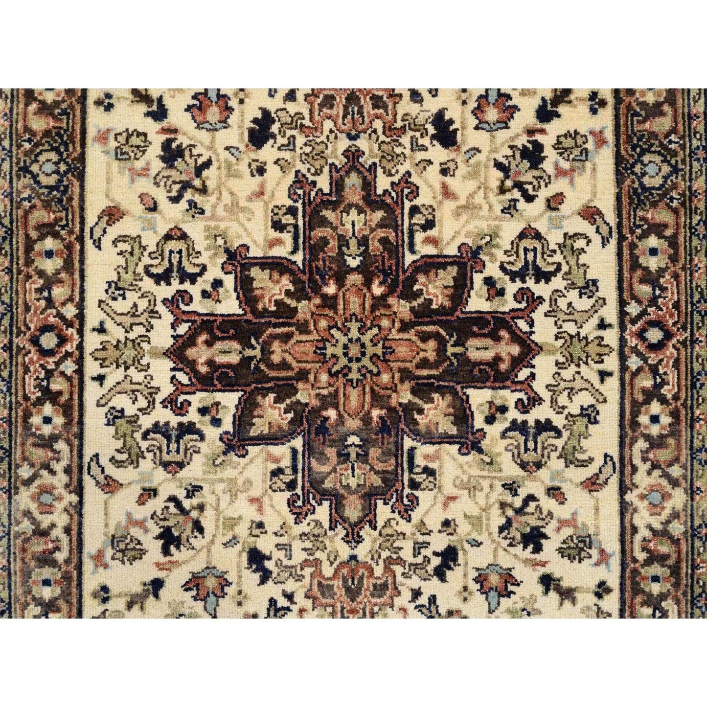 2'7"X10'3" Beige Antiqued Heris Re-Creation Wool Hand Knotted Runner Rug