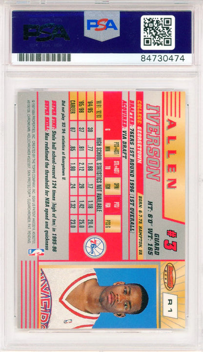 Allen Iverson Autographed 1997 Bowman'S Best Card #R1 (Psa Auto Gem Mt 10)