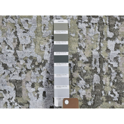 3'X5'2" Gray Abstract Design Wool Denser Weave Hand Knotted Rug