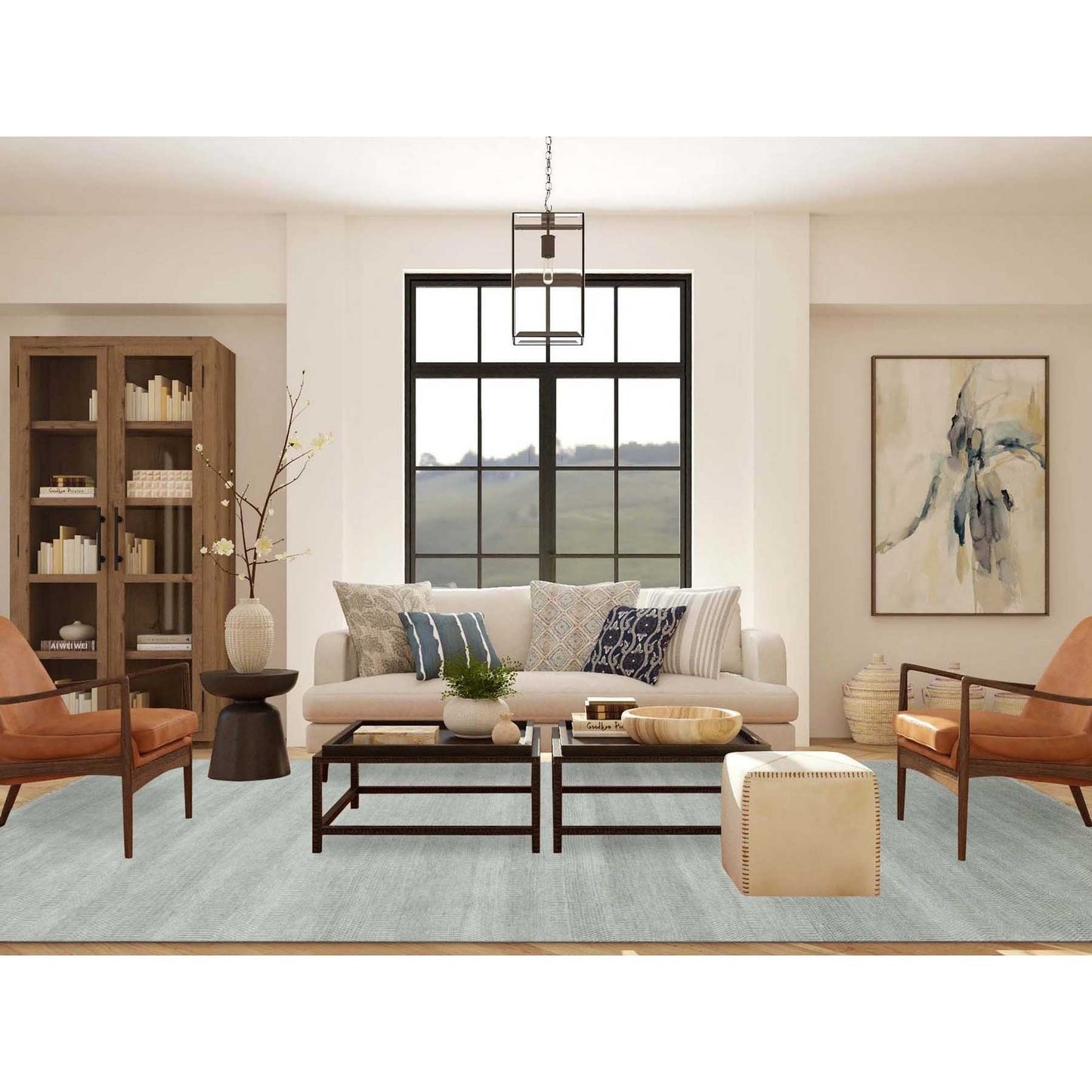 9'X12'1" Battleship Gray Wool And Silk Hand Knotted Grass Design Rug