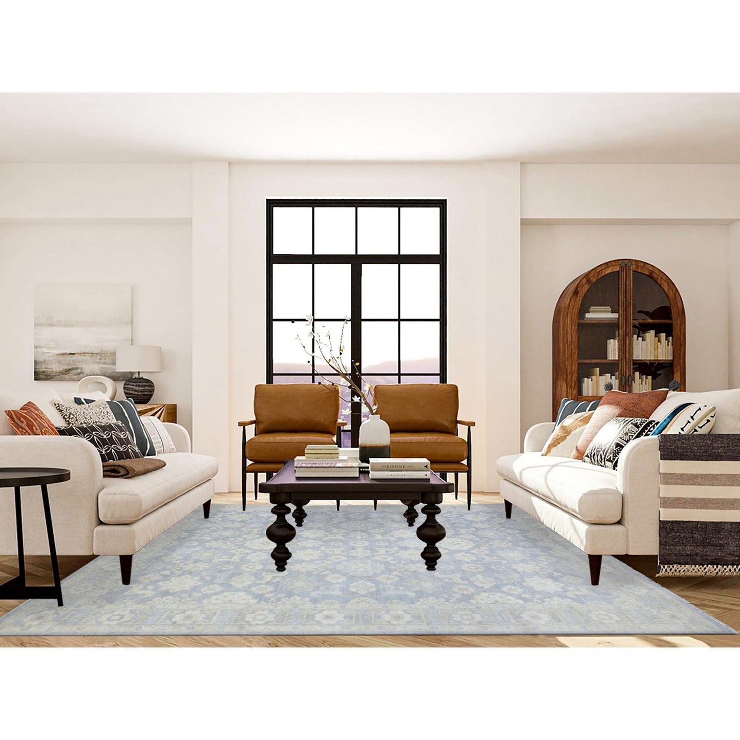 7'10"X9'7" Cloud Gray White Wash Peshawar Natural Wool Hand Knotted Rug