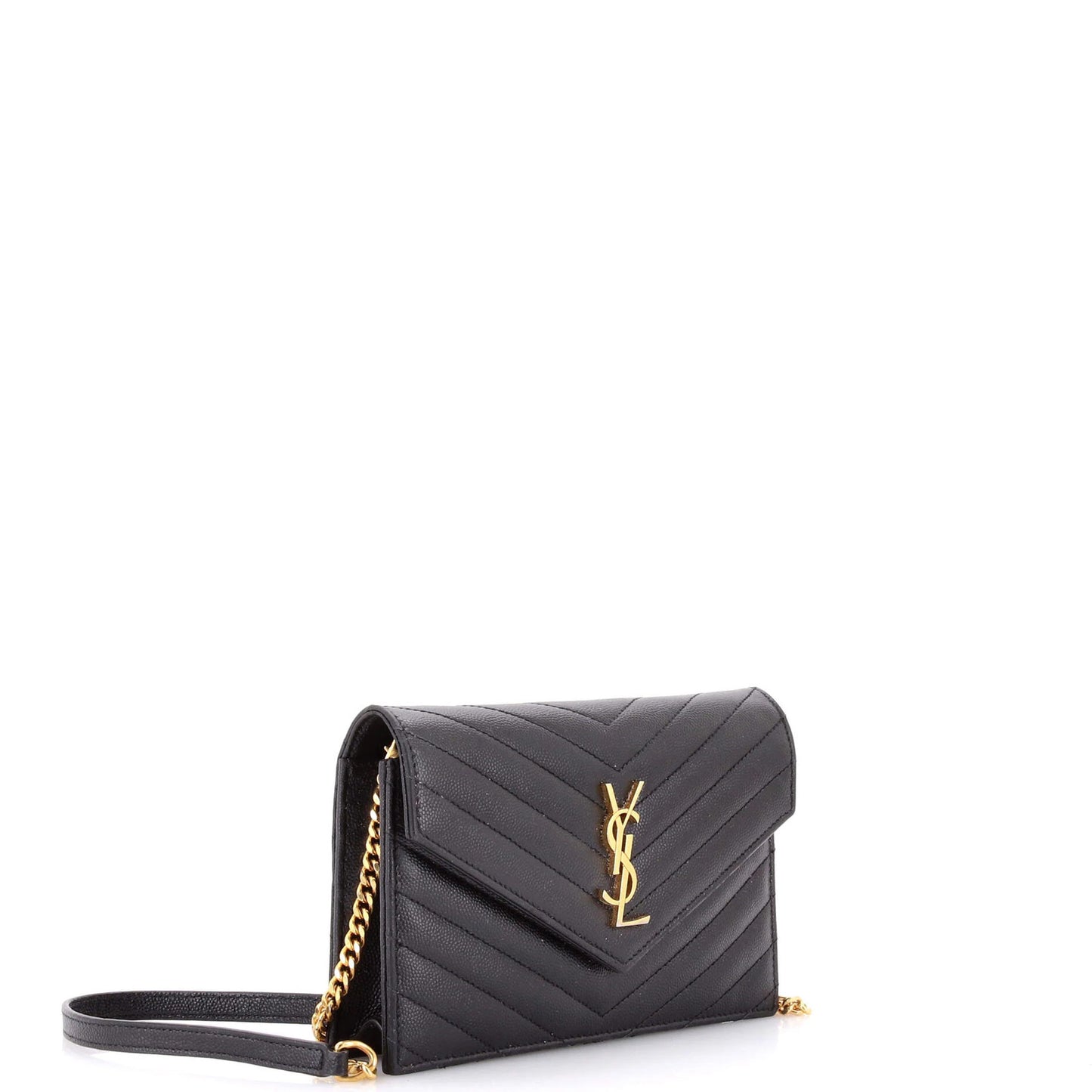 Saint Laurent Classic Monogram Wallet On Chain Matelasse Chevron Leather Small