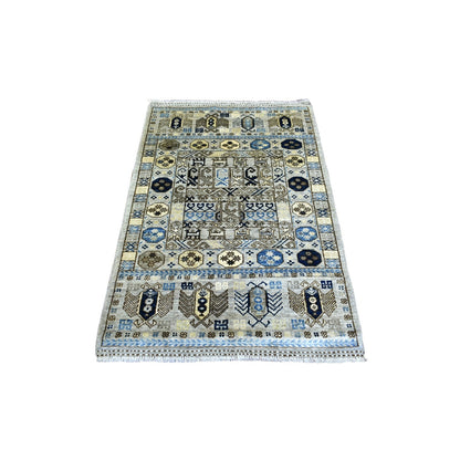 3'3"X4'10" Gray Afghan Ersari With Tribal Design Hand Knotted Wool Rug