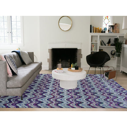 9'X11'10" Ivory The Colorful Waves Silk With Wool Hand Knotted Rug