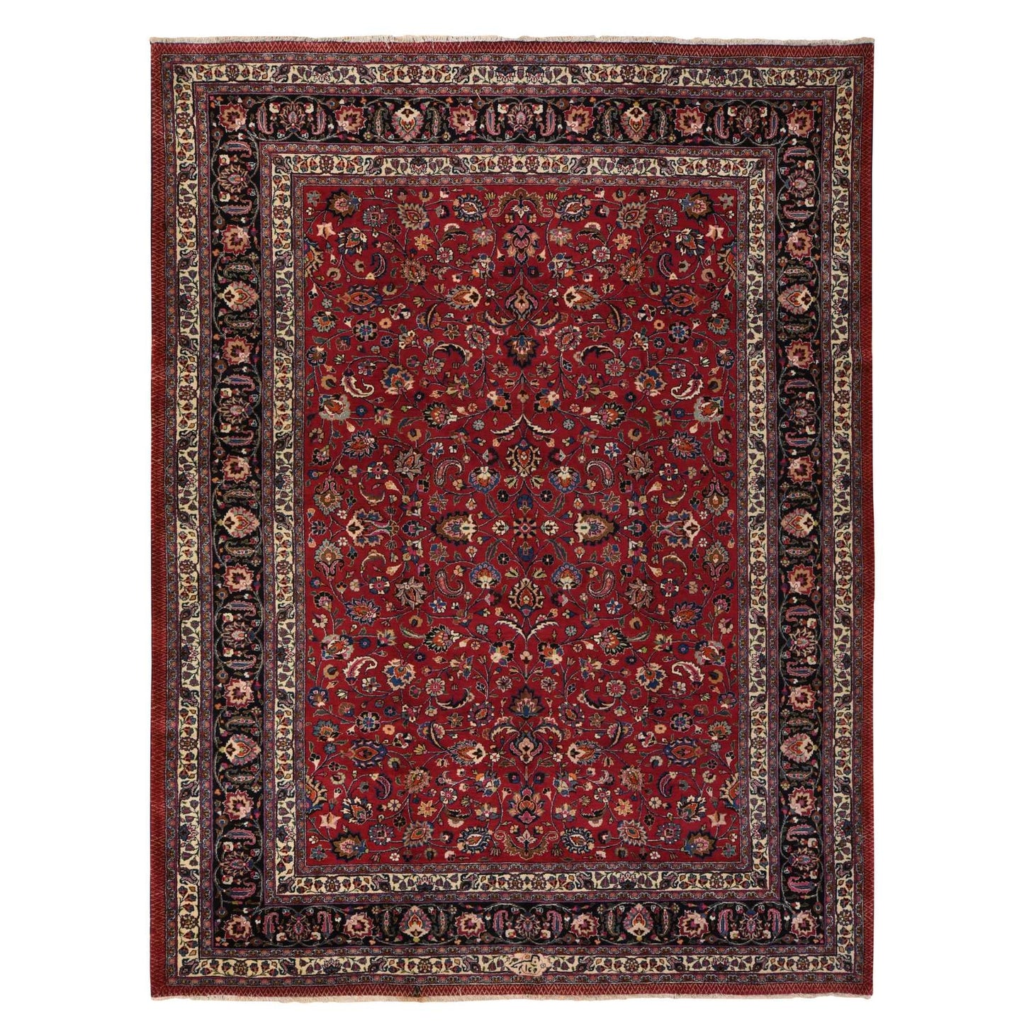 9'9"X12'10" Red Zoroastrian Clean Full Pile Pure Wool Hand Knotted Rug