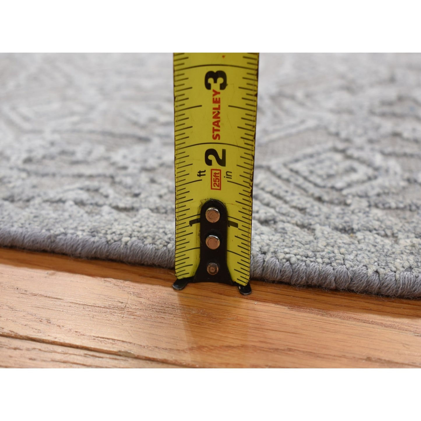 2'X2' Gray Silk With Wool Sample Tone On Tone Hand Knotted Square Rug