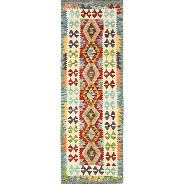 2'8"X8'1" Colorful Afghan Kilim 100% Wool Rug Flat Weave Hand Woven Runner