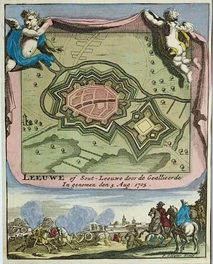 Leeuwe (Leuven) Daniel De La Feuille 1735 Hand-Colored Map Ratelband Framed Coa