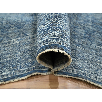 8'1"X10' Denim Blue Hand Knotted Wool And Silk Rug Intricate Tree Design
