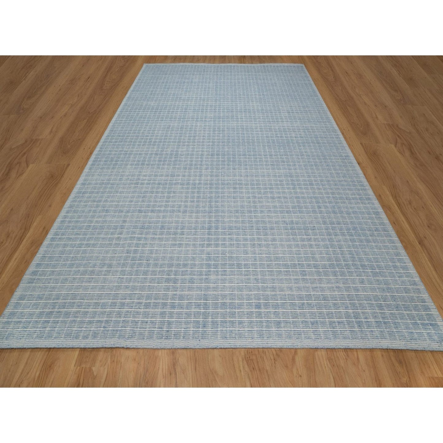 10'X14' Yonder Blue Modern Plain Decor Box Design Loomed Knotted Wool Rug