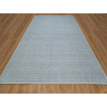 10'X14' Yonder Blue Modern Plain Decor Box Design Loomed Knotted Wool Rug