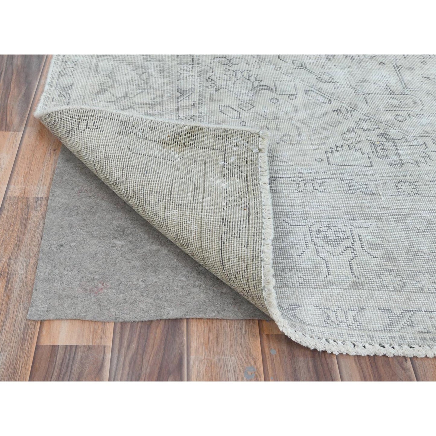 6'5"X9'4" Gray Old Farsian Hand Knotted Worn Down Wool Distressed Rug