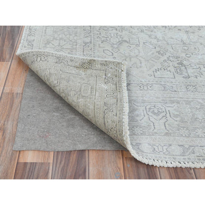 6'5"X9'4" Gray Old Farsian Hand Knotted Worn Down Wool Distressed Rug