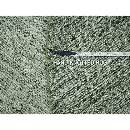 6'X6' Basil Green Hand Knotted Rug Pure Wool Oxidized Grass Design Round