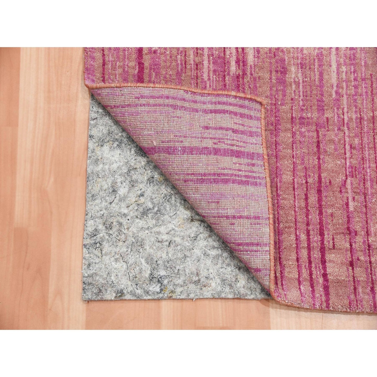 2'7"X10' Pink Hand Knotted Vertical Ombre Design Natural Wool Runner Rug