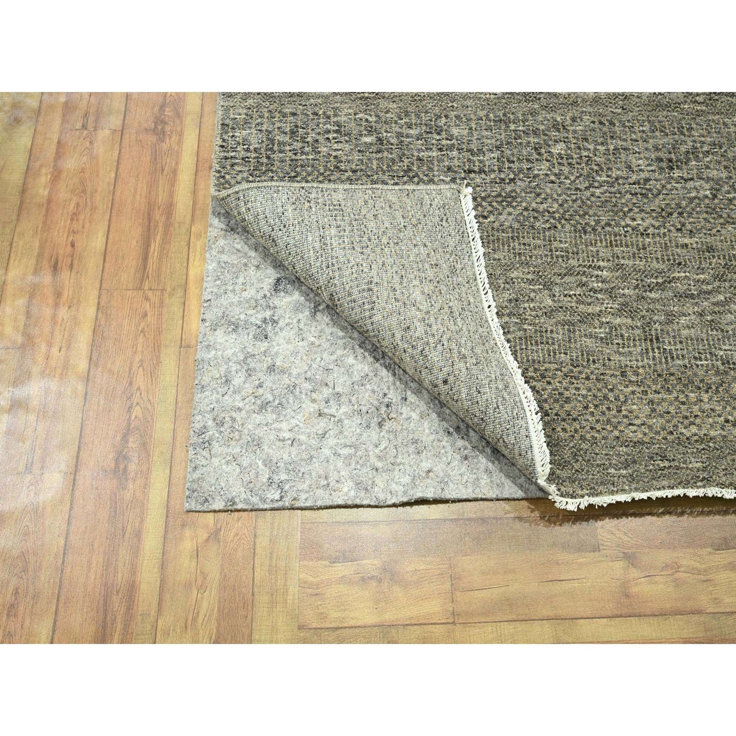 8'X10' Stone Gray Modern Grass Design Wool And Silk Hand Knotted Rug