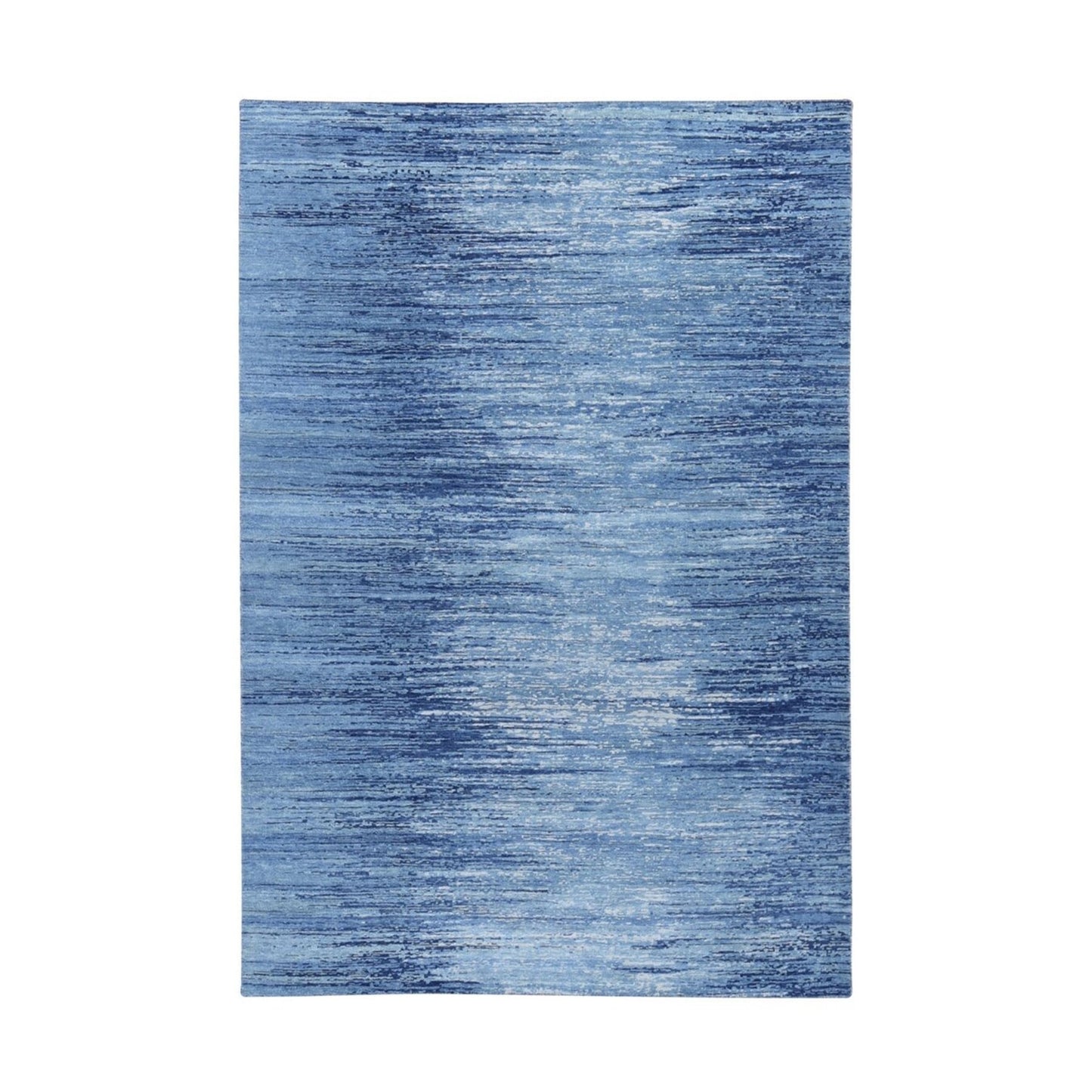 6'X8'10" Blue-Ivory Horizontal Ombre Design Pure Wool Hand Knotted Rug