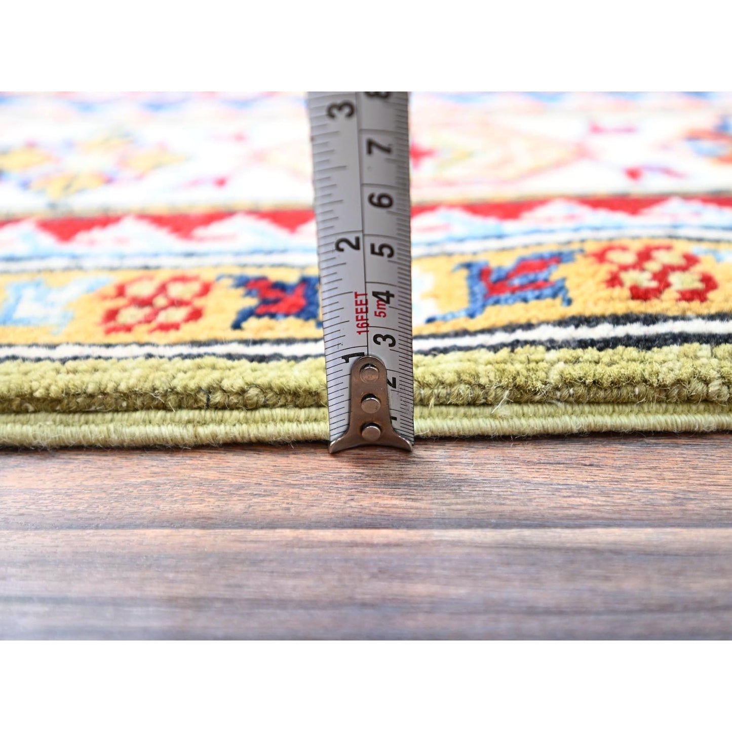 4'1"X5'10" Green Natural Dyes Soft Wool Hand Knotted Kazak Oriental Rug