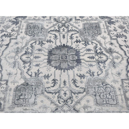9'X12' Ash Grey Heriz Design Wool And Silk Hand Knotted Oriental Rug