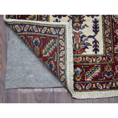2'X2'10" Tribal Design Super Kazak Hand Knotted Ivory Pure Wool Mat Rug