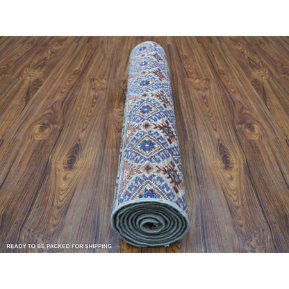 3'X7'7" Gray Super Kazak Khorjin Design Hand Knotted Pure Wool Runner Rug