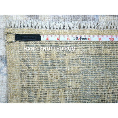 4'1"X6'1" Ivory Angora Oushak Soft Leaf Design Hand Knotted Wool Rug