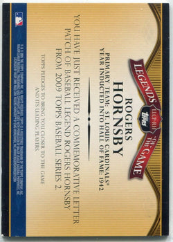 Rogers Hornsby 2009 Topps Legends Of The Game Commemorative Letter Patch Card #L