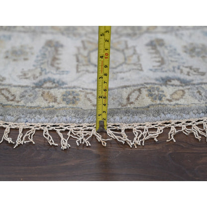 7'X7' Gray And Ivory Hand Knotted Karjihooz Design Soft Wool Round Rug