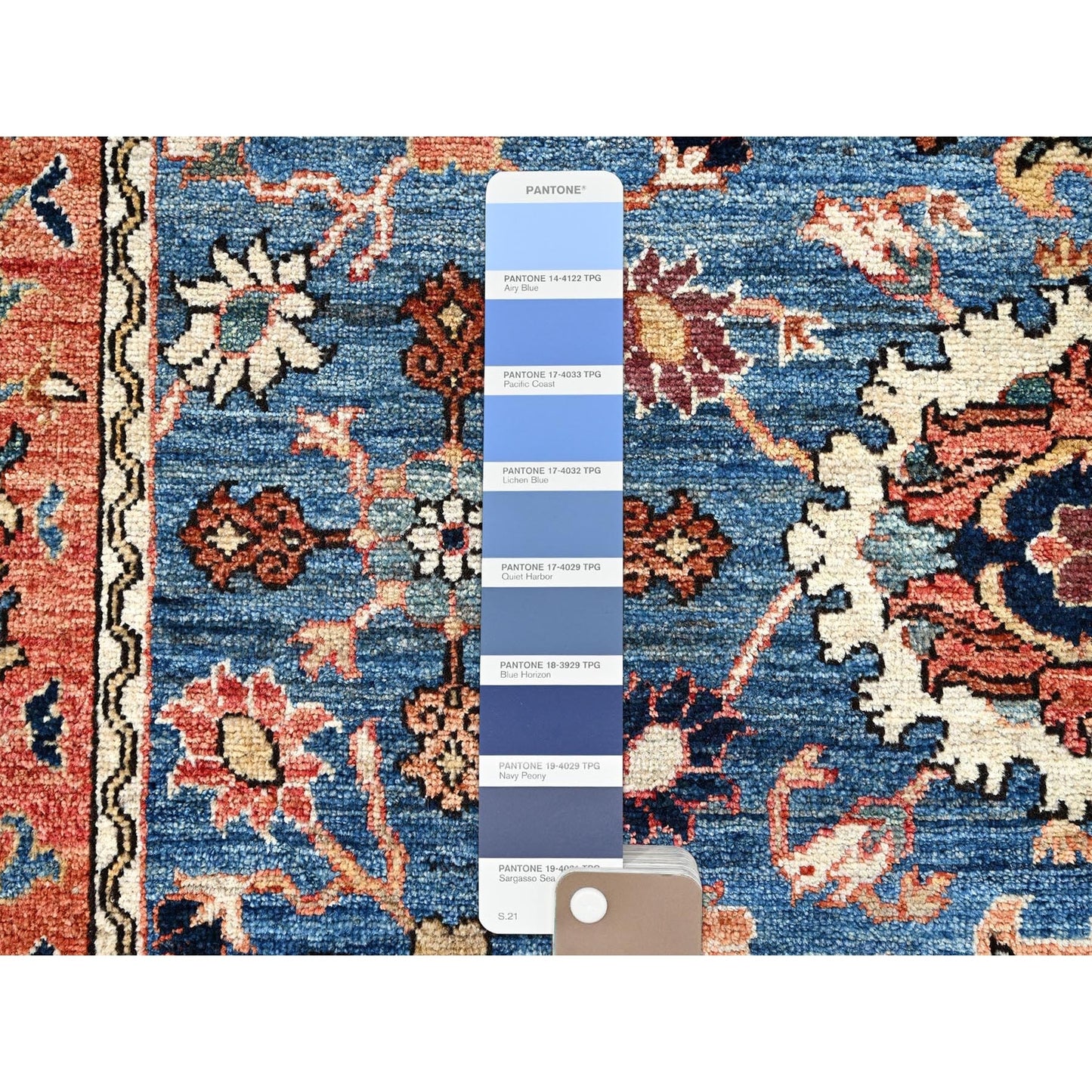 6'2"X9' Blue Aryana Grade All Over Design Pure Wool Hand Knotted Rug