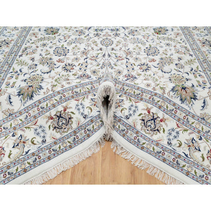 10'X10' White Wool And Silk Hand Knotted 250 Kpsi Nain Design Square Rug
