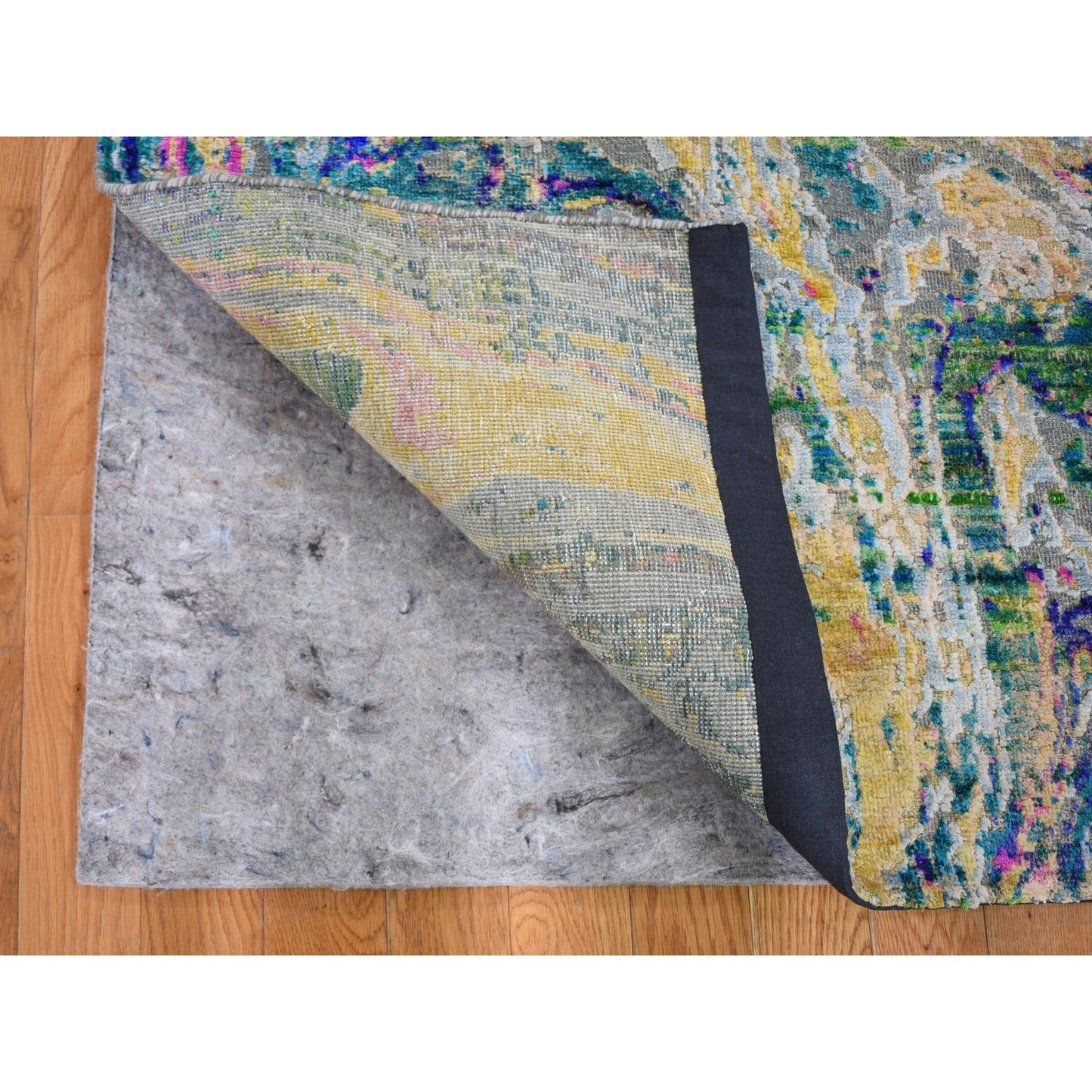 2'9"X8'2" Colorful Sari Silk With Textured The Lava Design Runner Rug