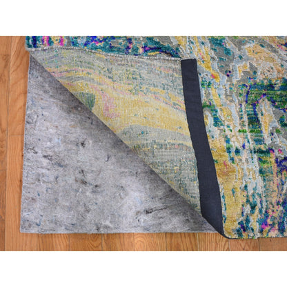 2'9"X8'2" Colorful Sari Silk With Textured The Lava Design Runner Rug