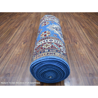 2'10"X37'2" Super Kazak Hand Knotted Soft Wool Faded Blue Xl Runner Rug