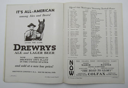 October 10, 1936 Washington U Vs. Notre Dame Ncaa