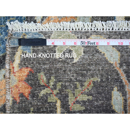 4'X12' Olive Black, Afghan Peshawar Hand Knotted Wool Wide Runner Rug