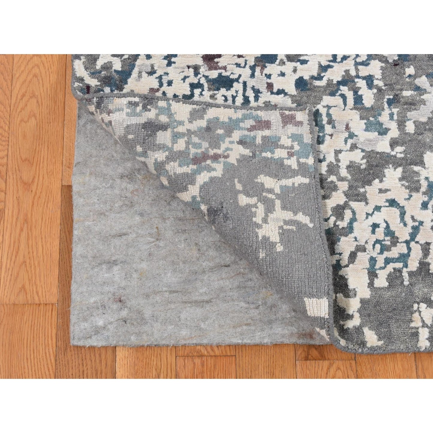 9'10''X13'7'' Gray Modern Abstract Design Hand Knotted Wool And Silk Rug