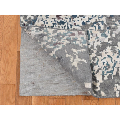 9'10''X13'7'' Gray Modern Abstract Design Hand Knotted Wool And Silk Rug