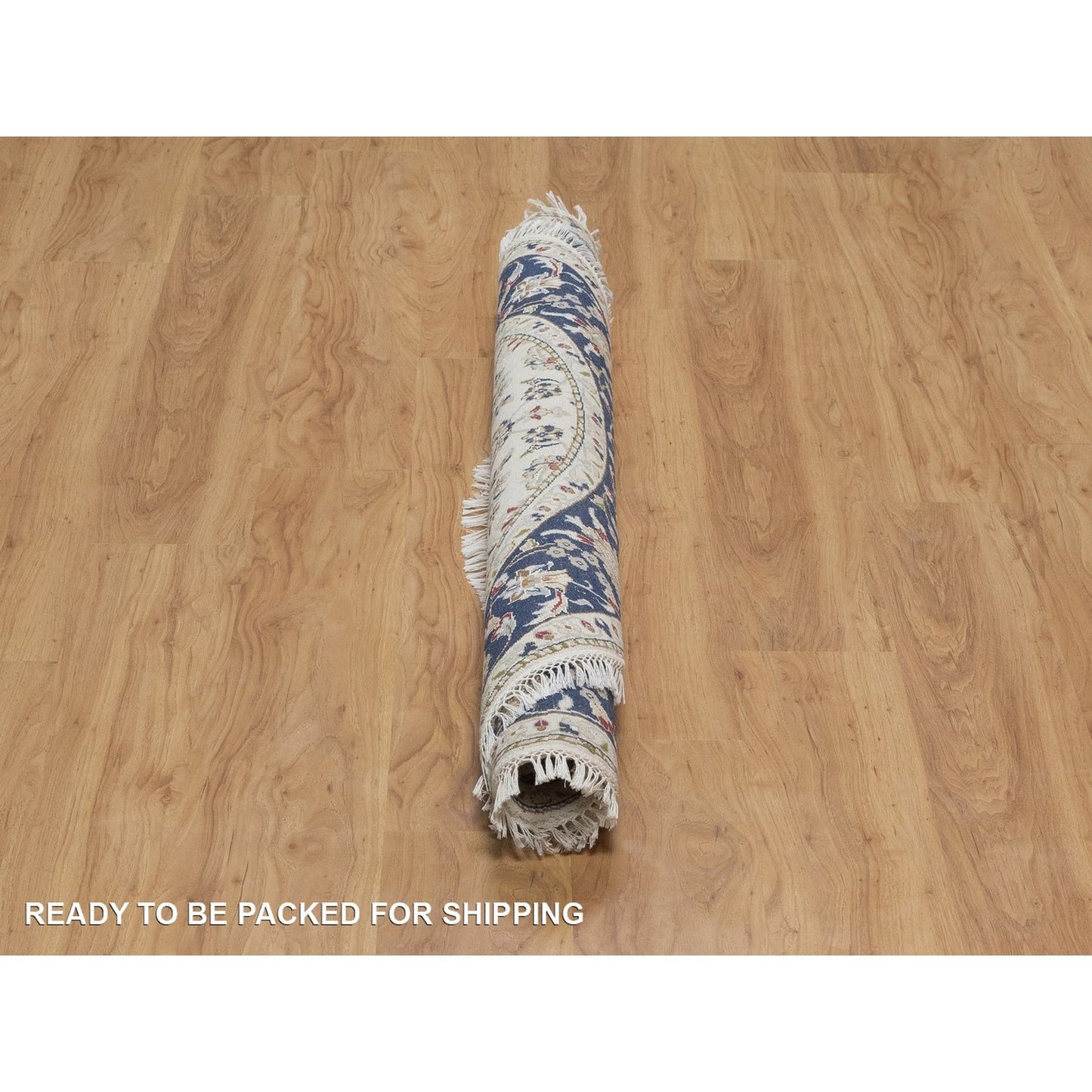 5'X5' Ivory Nain With Flower Design Wool And Silk Hand Knotted Round Rug
