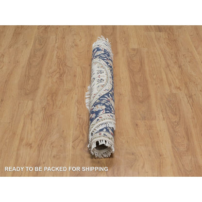 5'X5' Ivory Nain With Flower Design Wool And Silk Hand Knotted Round Rug