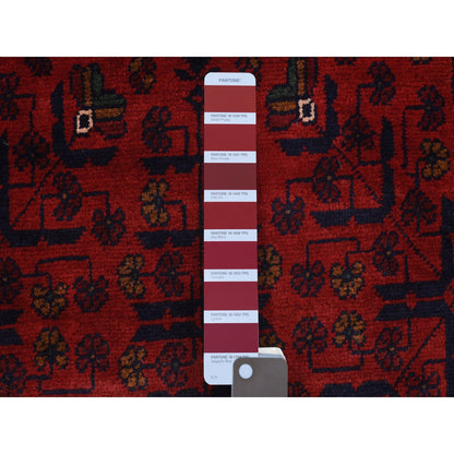 2'9"X9'10" Red Hand Knotted Tribal Design Wool Afghan Khamyab Runner Rug