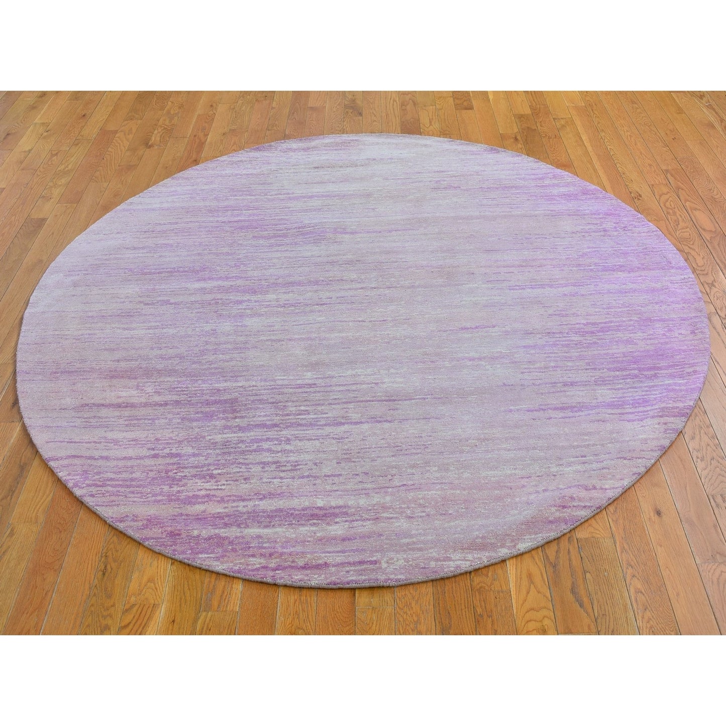 7'X7' Pink Thick And Plush Wool Ombre Design Hand Knotted Round Rug